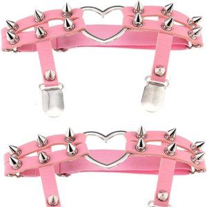 Pink Leather Heart Rivet Stud Garters